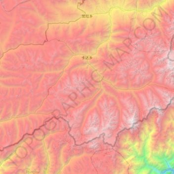 Topografische Karte 卡达乡, Höhe, Relief