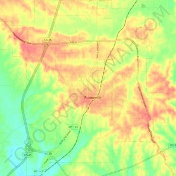 Topografische Karte Booneville, Höhe, Relief