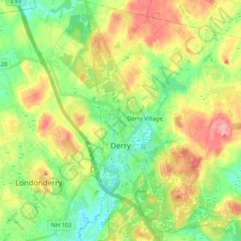 Topografische Karte Derry, Höhe, Relief
