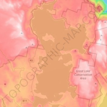 Topografische Karte yingina / Great Lake, Höhe, Relief