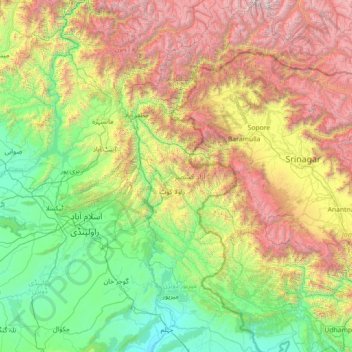 Topografische Karte Asad Jammu und Kaschmir, Höhe, Relief