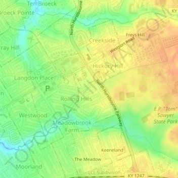Topografische Karte Meadow Vale, Höhe, Relief