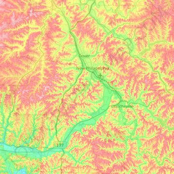 Topografische Karte Tuscarawas County, Höhe, Relief