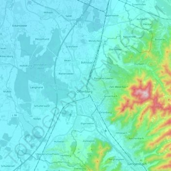 Topografische Karte Offenburg, Höhe, Relief