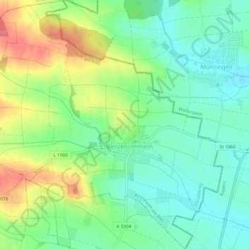 Topografische Karte Benzenzimmern, Höhe, Relief