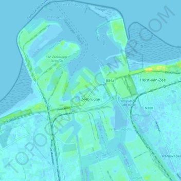 Topografische Karte Zeebrugge, Höhe, Relief