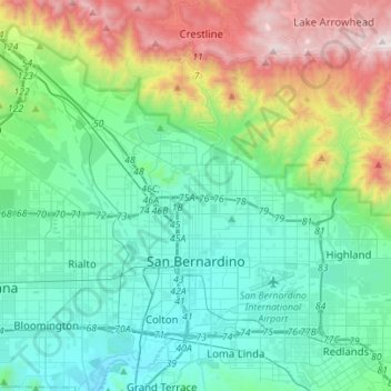 Topografische Karte San Bernardino, Höhe, Relief