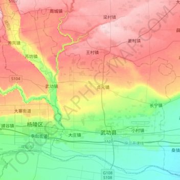 Topografische Karte 武功县, Höhe, Relief