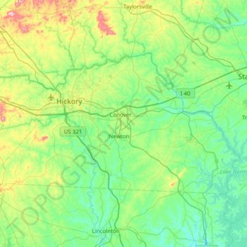 Topografische Karte Catawba County, Höhe, Relief