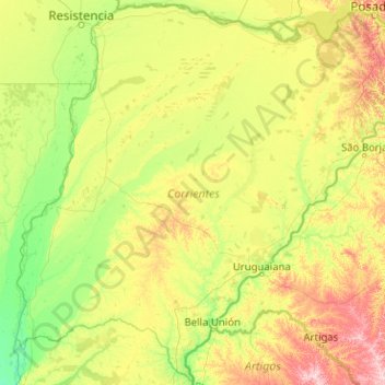 Topografische Karte Corrientes, Höhe, Relief