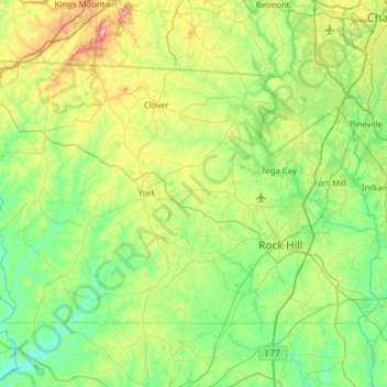 Topografische Karte York County, Höhe, Relief