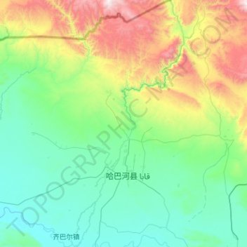 Topografische Karte 哈巴河, Höhe, Relief