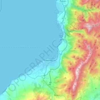 Topografische Karte İskenderun, Höhe, Relief