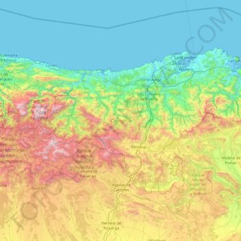 Topografische Karte Kantabrien, Höhe, Relief
