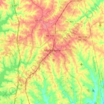 Topografische Karte Mooresville, Höhe, Relief