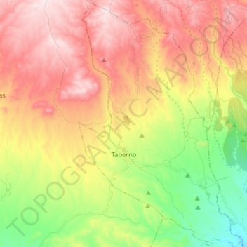 Topografische Karte Taberno, Höhe, Relief