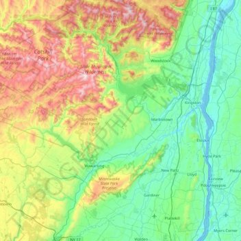 Topografische Karte Ulster County, Höhe, Relief