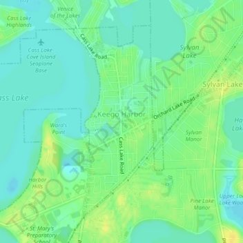 Topografische Karte Keego Harbor, Höhe, Relief