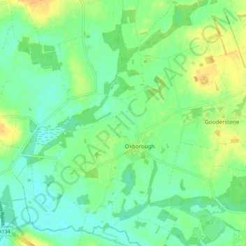 Topografische Karte Oxborough, Höhe, Relief