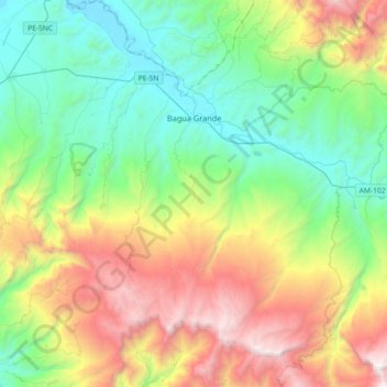 Topografische Karte Bagua Grande, Höhe, Relief