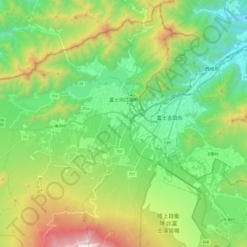 Topografische Karte 富士河口湖町, Höhe, Relief