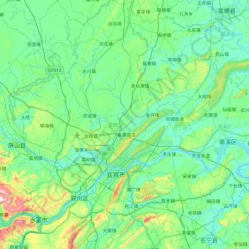 Topografische Karte 翠屏区, Höhe, Relief