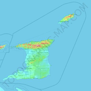 Topografische Karte Trinidad und Tobago, Höhe, Relief