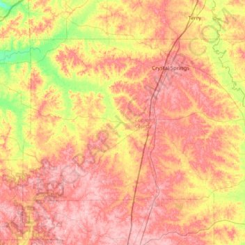 Topografische Karte Copiah County, Höhe, Relief