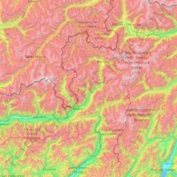 Topografische Karte Valtellina, Höhe, Relief