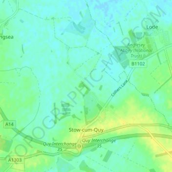 Topografische Karte Stow cum Quy, Höhe, Relief