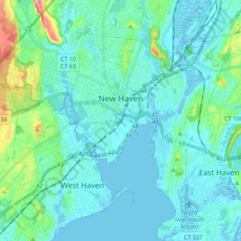 Topografische Karte New Haven, Höhe, Relief