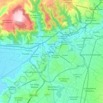 Topografische Karte Municipio de Tlaxcala, Höhe, Relief