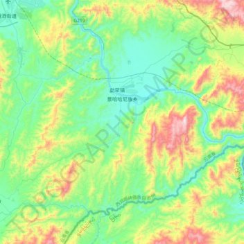 Topografische Karte 景哈哈尼族乡, Höhe, Relief