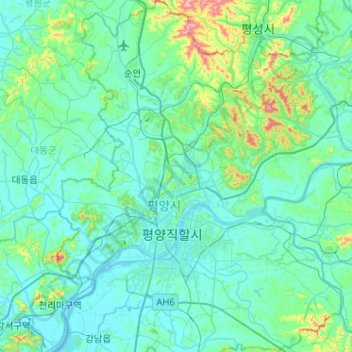 Topografische Karte Pjöngjang, Höhe, Relief