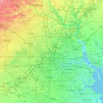 Topografische Karte Houston, Höhe, Relief