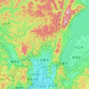 Topografische Karte Kyōto, Höhe, Relief