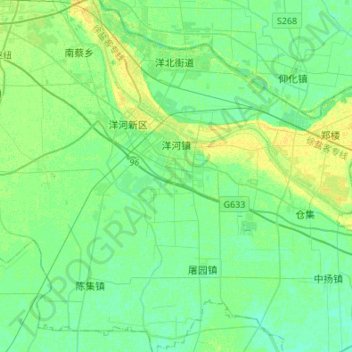 Topografische Karte 洋河镇, Höhe, Relief