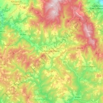 Topografische Karte Radda in Chianti, Höhe, Relief