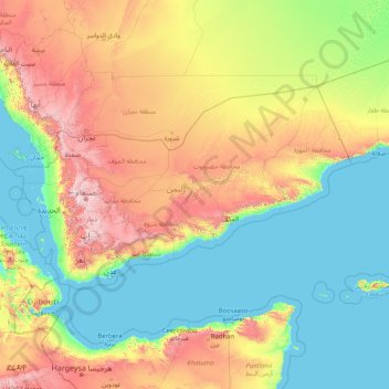 Topografische Karte Jemen, Höhe, Relief