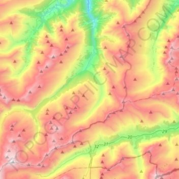 Topografische Karte Vals, Höhe, Relief