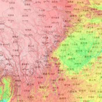 Topografische Karte 四川省, Höhe, Relief