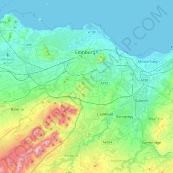 Topografische Karte City of Edinburgh, Höhe, Relief