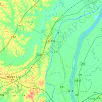 Topografische Karte 临江镇, Höhe, Relief