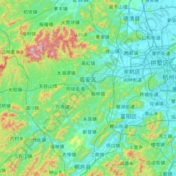 Topografische Karte 临安区, Höhe, Relief