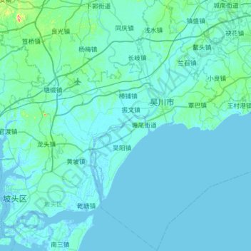 Topografische Karte 吴川市, Höhe, Relief