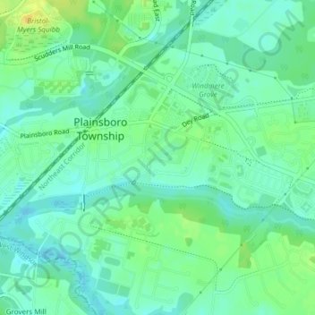 Topografische Karte Plainsboro Center, Höhe, Relief