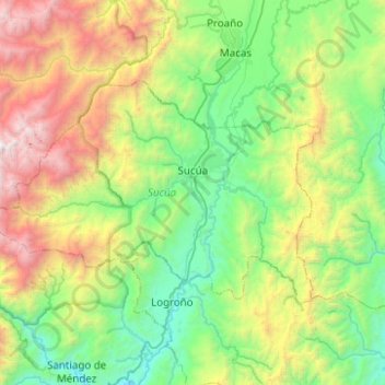 Topografische Karte Sucúa, Höhe, Relief
