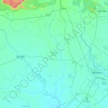 Topografische Karte Takhatpur Tahsil, Höhe, Relief