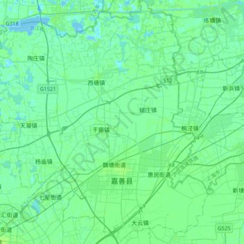 Topografische Karte 嘉善县, Höhe, Relief
