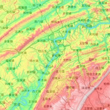 Topografische Karte 万州区, Höhe, Relief